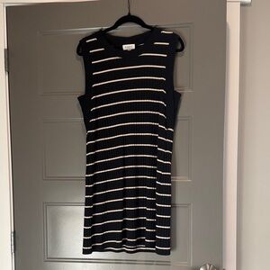 Evereve Black and White Striped Ribbed Sleeveless Mini Dress